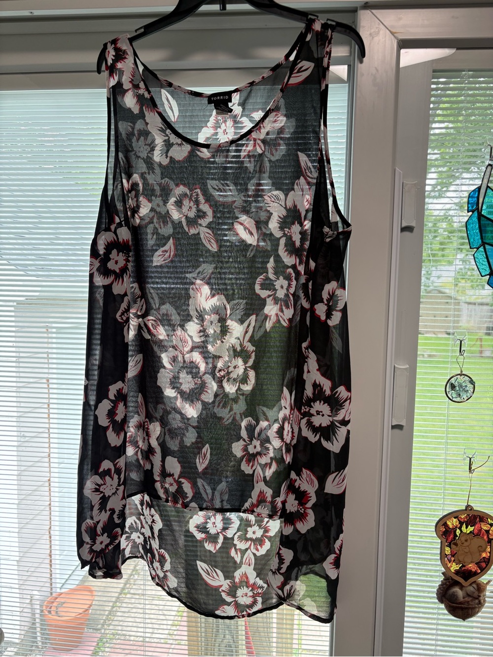 torrid Black Floral Tank with Red and White Blooms